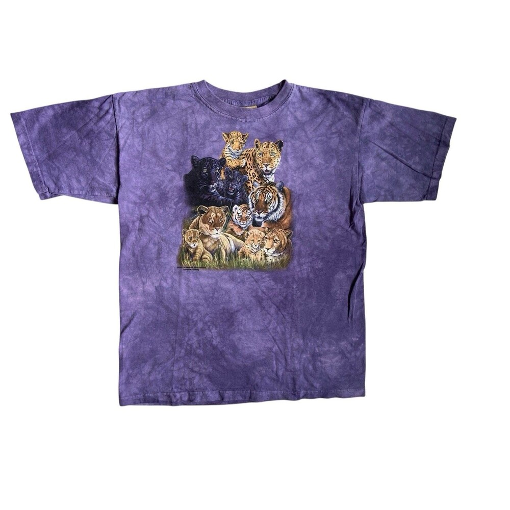 Vintage The Mountain Big Cats Mama & Cubs T-Shirt Size XL Youth Purple Tie Dye